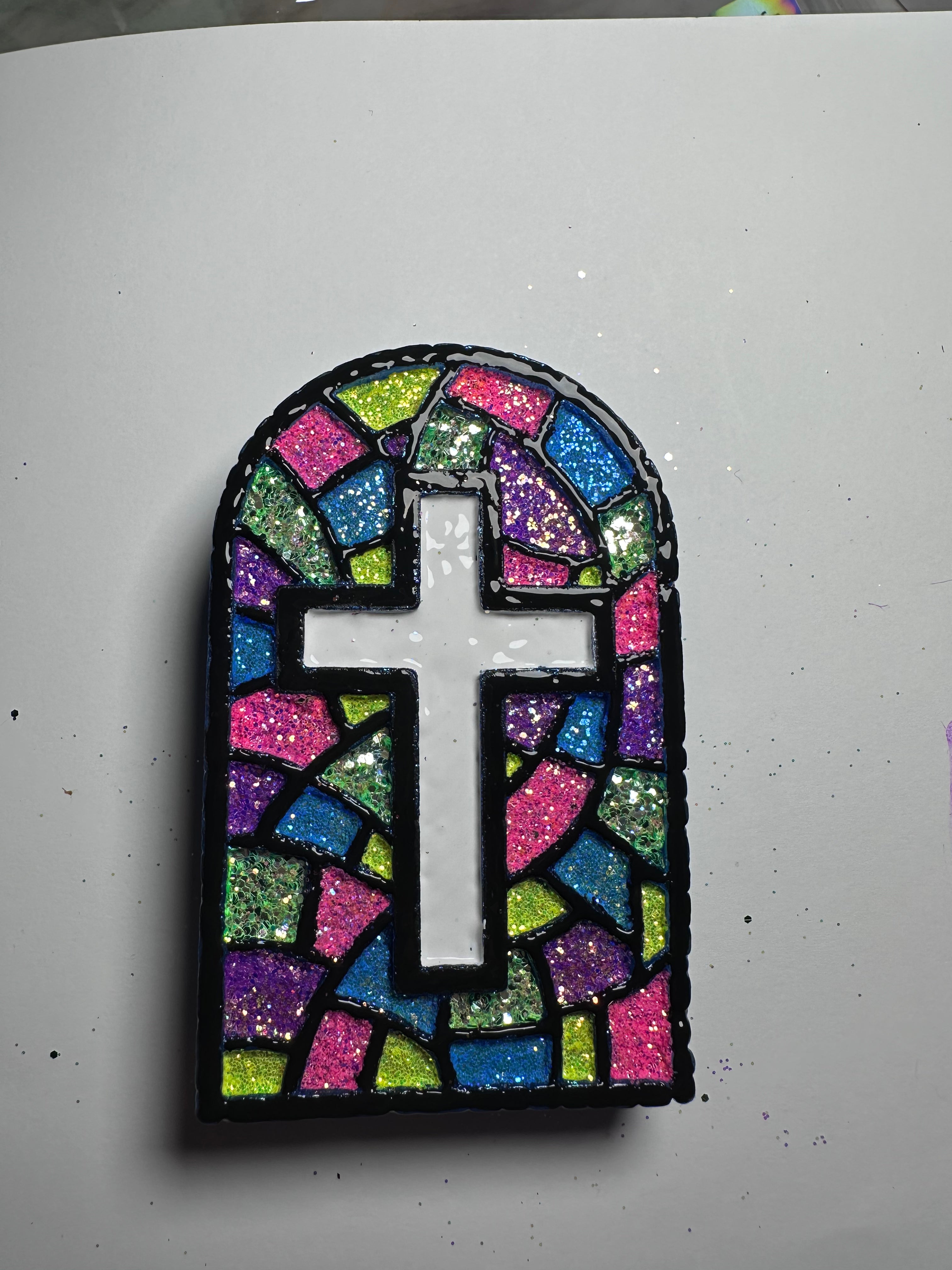 Stainglass window cross freshie
